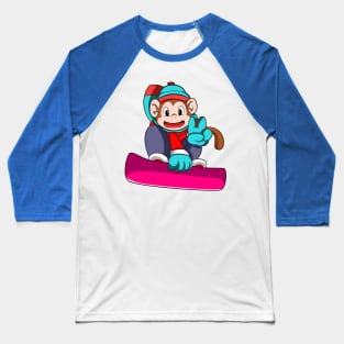 Monkey at Snowboarding with Snowboard Baseball T-Shirt